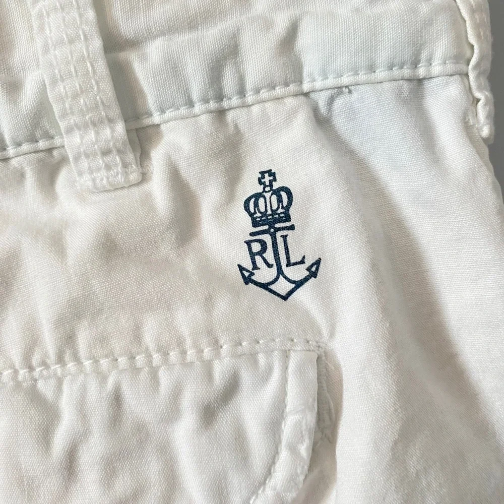 Vtg Polo Ralph Lauren Men White Marine Supply Co Nautical Graphic Cargo Short 36